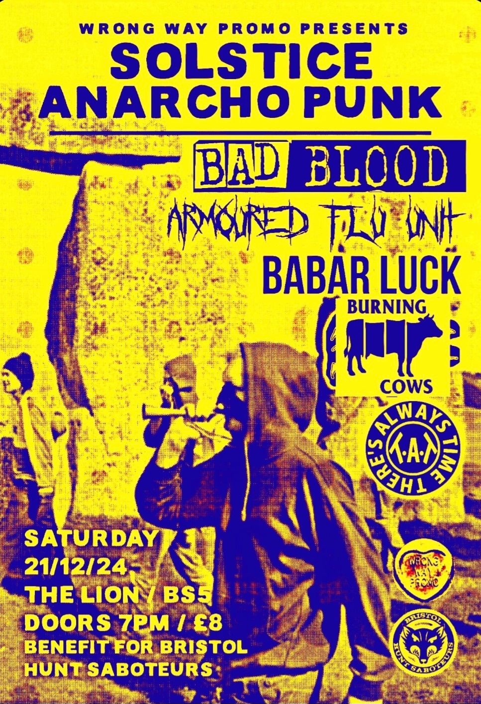 Solstice anarchopunk sabs benefit :: Bad Blood + AFU + Babar Luck + Burnin Cows + T.A.T :: SAT @Lion