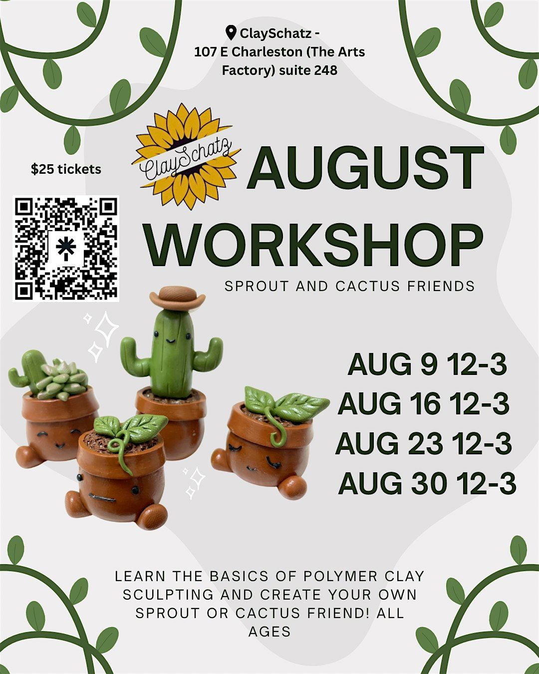 Sprout and cactus friends polymer clay workshop - all ages arts and crafts