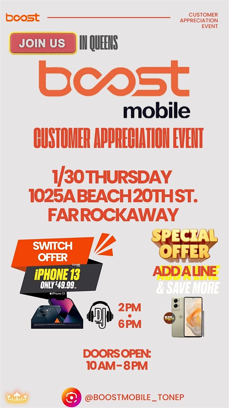 Join us in Queens for Boost Mobile\u2019s Customer Appreciation Event in Far Roc