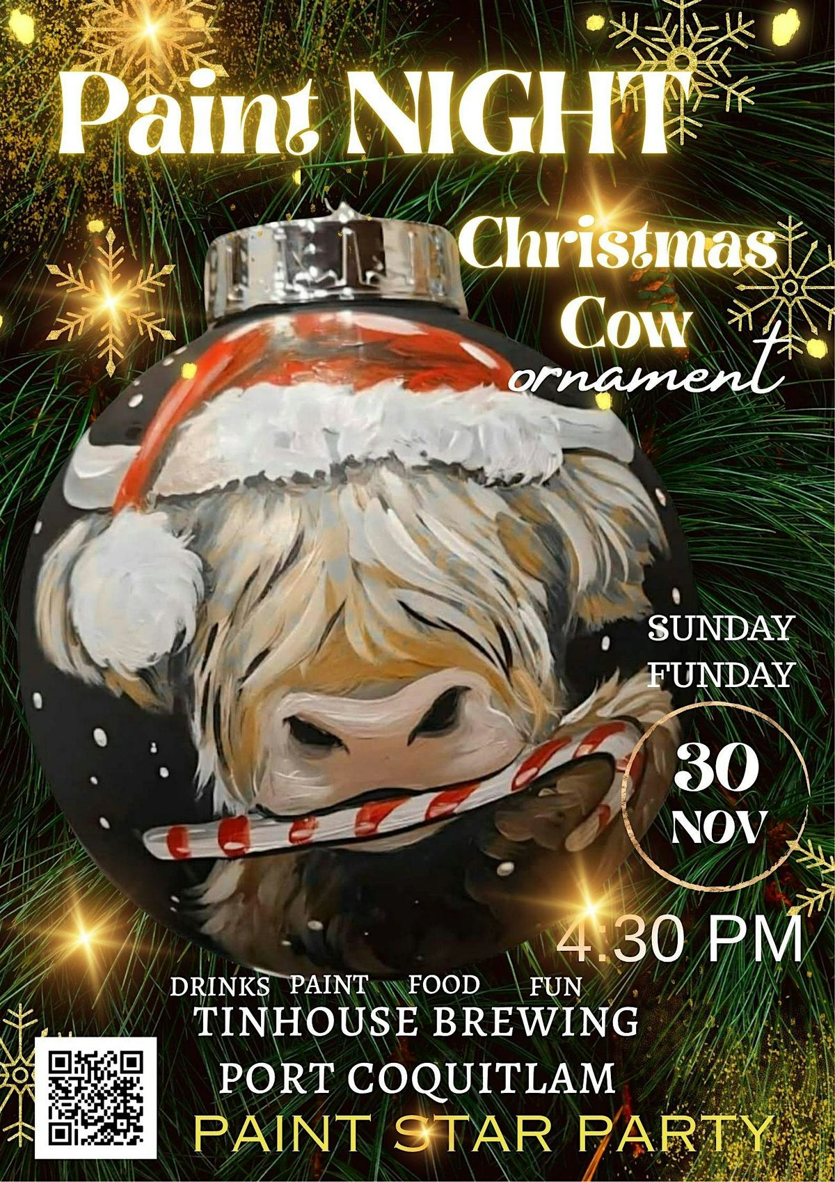 CHRISTMAS COW Tree Ornament PAINT NIGHT