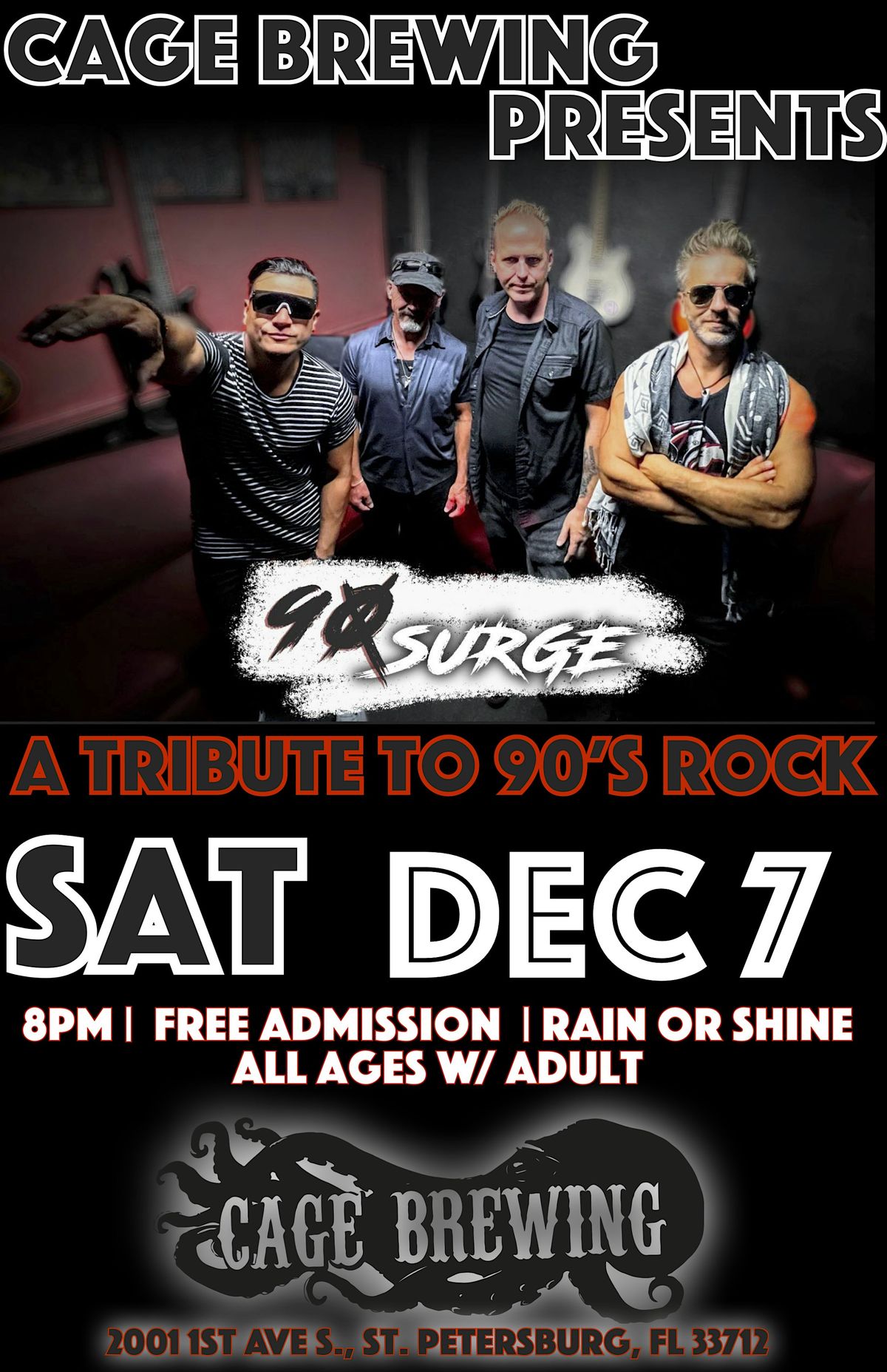 FREE ENTRY: 90 Surge: A tribute to 90's ROCK | Cage Brewing | SAT DEC 7