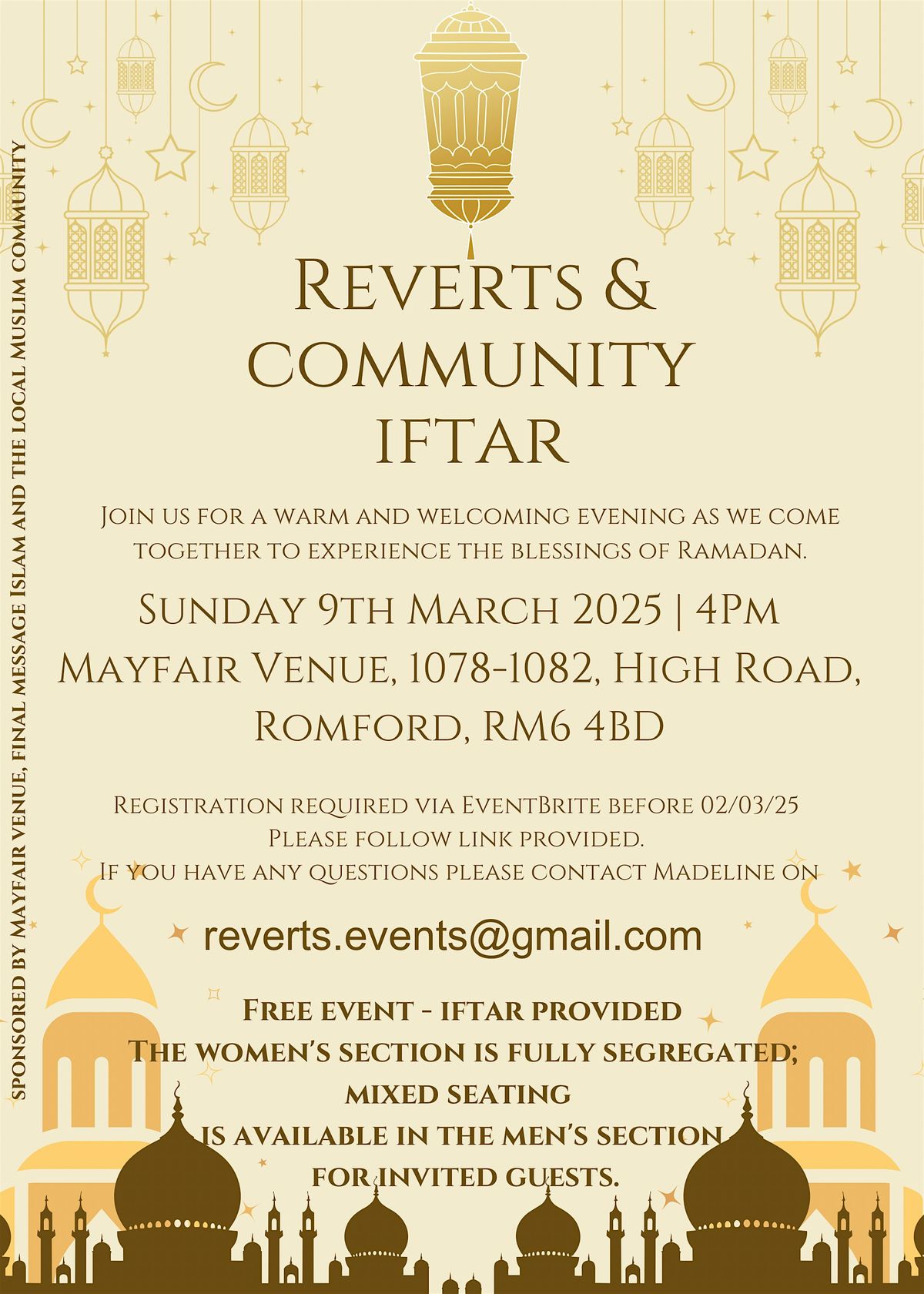 Iftar event for reverts & their families, and invited guests.