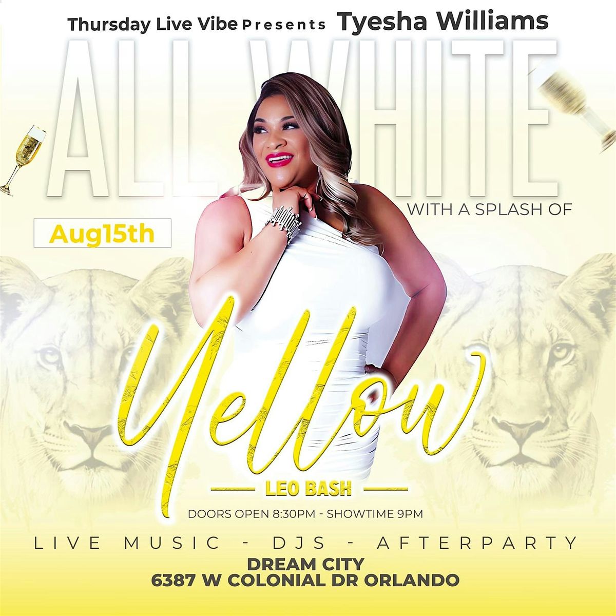 Tyesha Williams" ALL WHITE\u201d W A Splash of Yellow Leo Bash