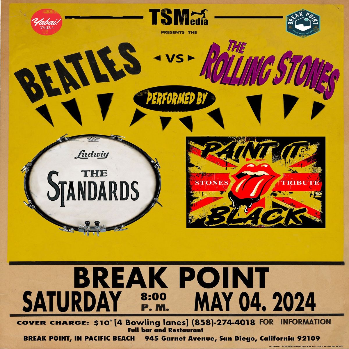 Beatles vs. Stones Night at Break Point, PB, CA 9pm Saturday, May 4th (Quatro de Mayo!) 