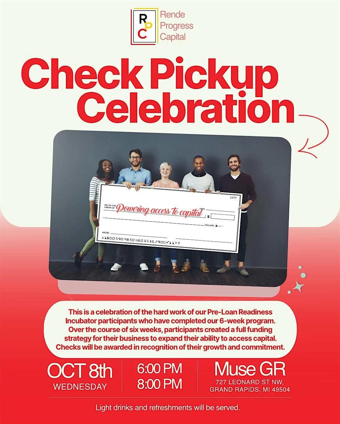 Rende Progress Capital Check Pickup Celebration