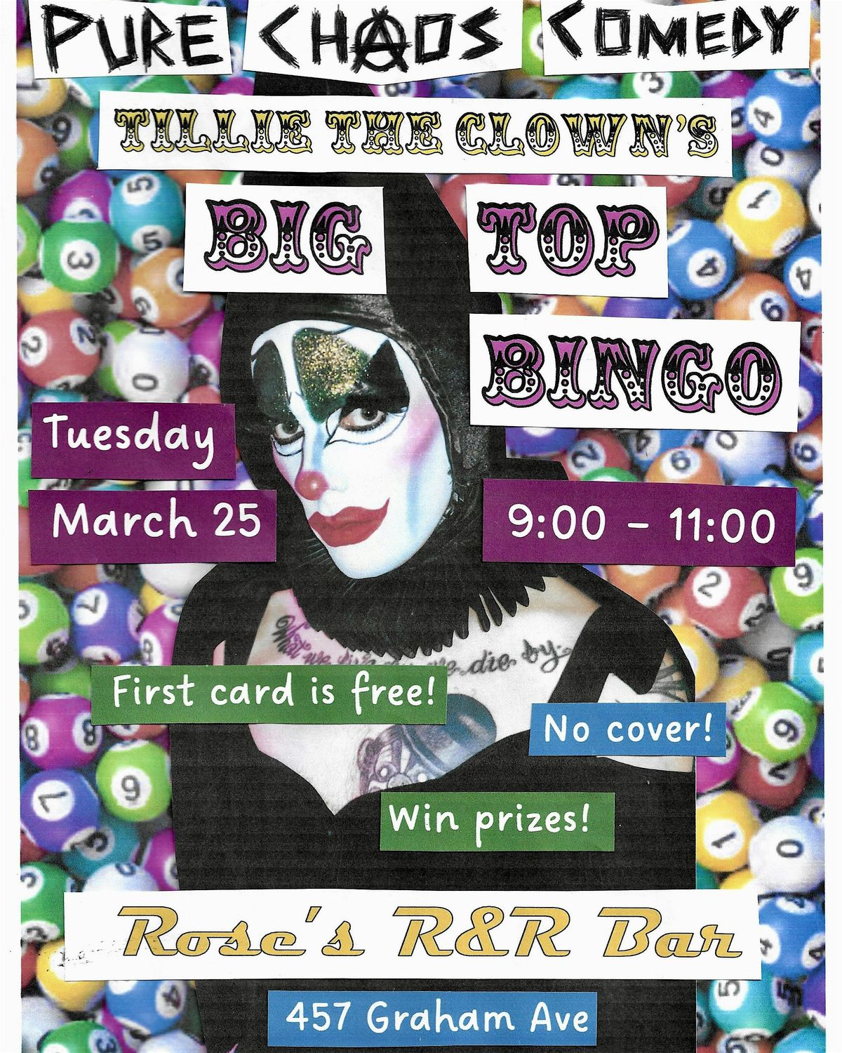 Tillie the Clown's Big Top Bingo at Rose's R&R Bar