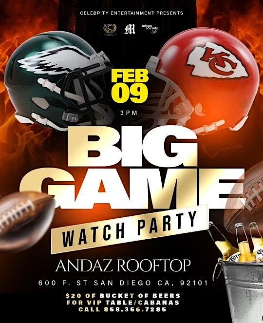 Super Bowl Big Game Watch Party on the roof tail gate