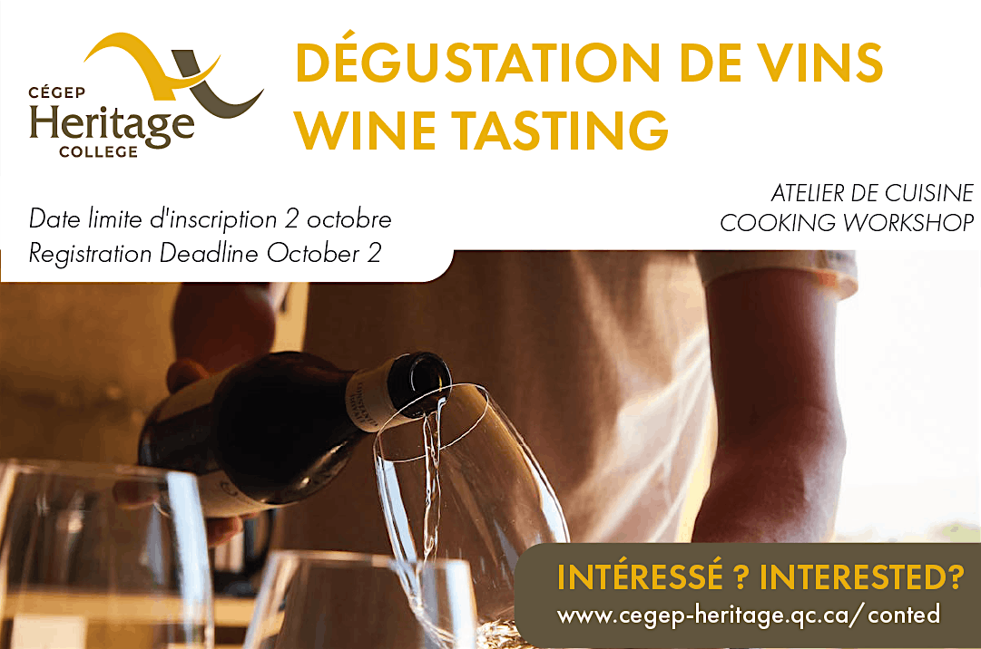 Atelier culinaire - D\u00e9gustation de vins | Wine Tasting Workshop