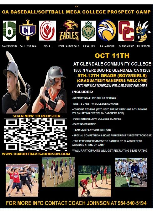 CA BASEBALL \/ SOFTBALL MEGA COLLEGE PROSPECT CAMP OCT 11TH