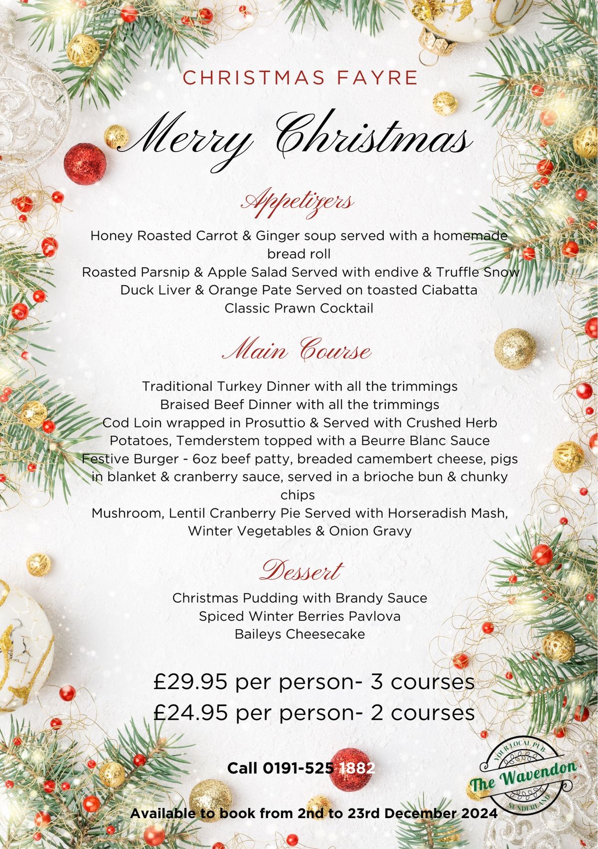 Christmas Fayre Menu