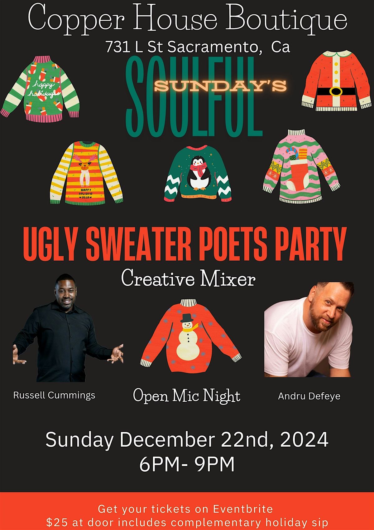 Soulful Sunday's  Ugly Sweater Poets Party