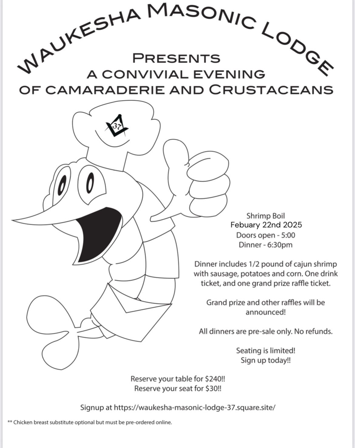 Waukesha Freemasons annual shrimp boil and raffle extravaganza 