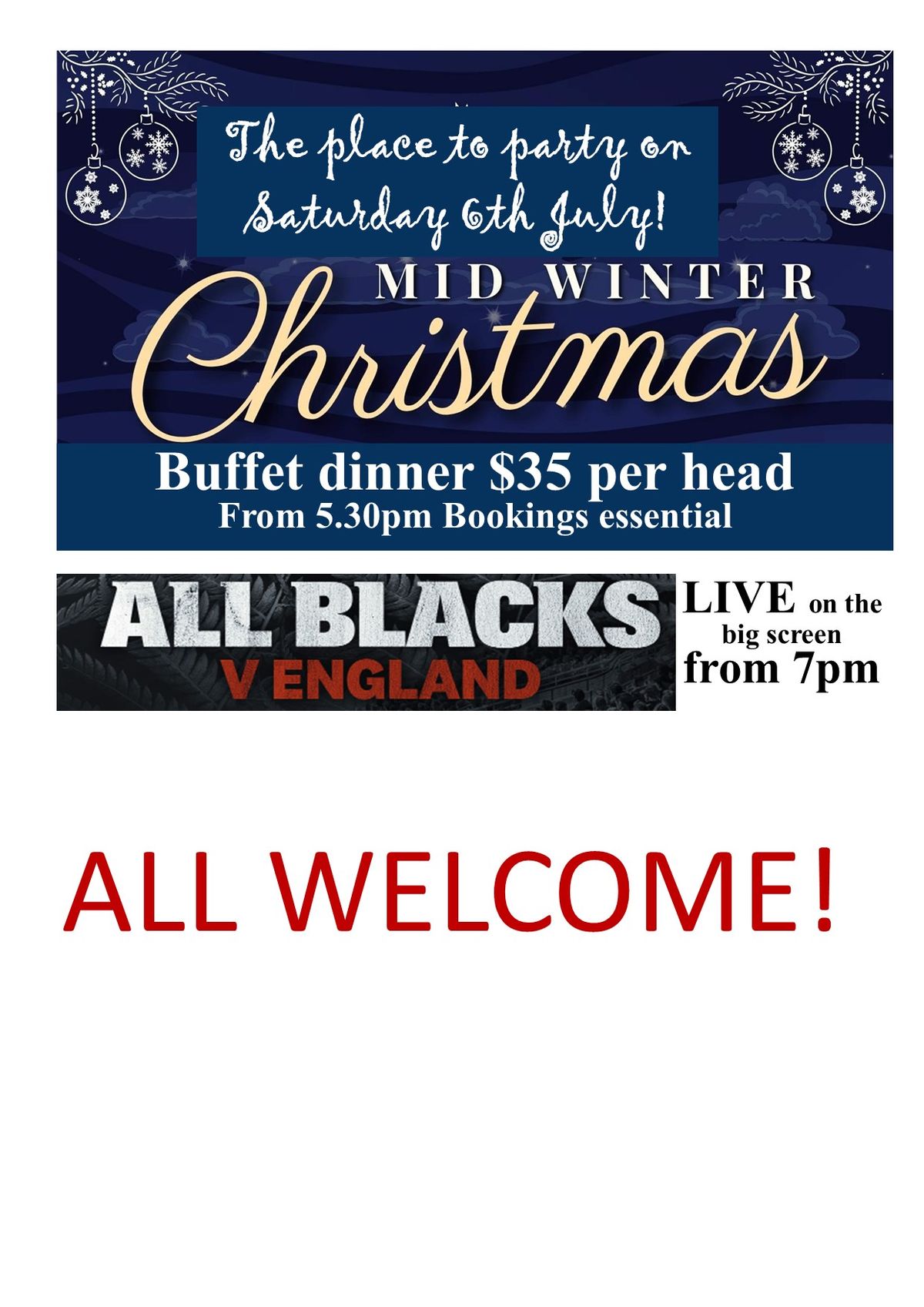 MID WINTER CHRISTMAS BUFFET - Non members welcome