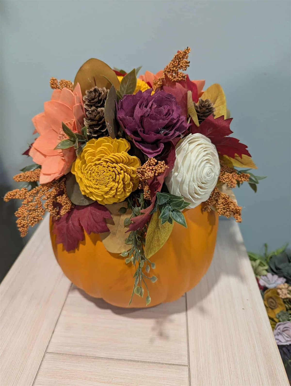 Fall Sola Wood Pumpkin Arrangement