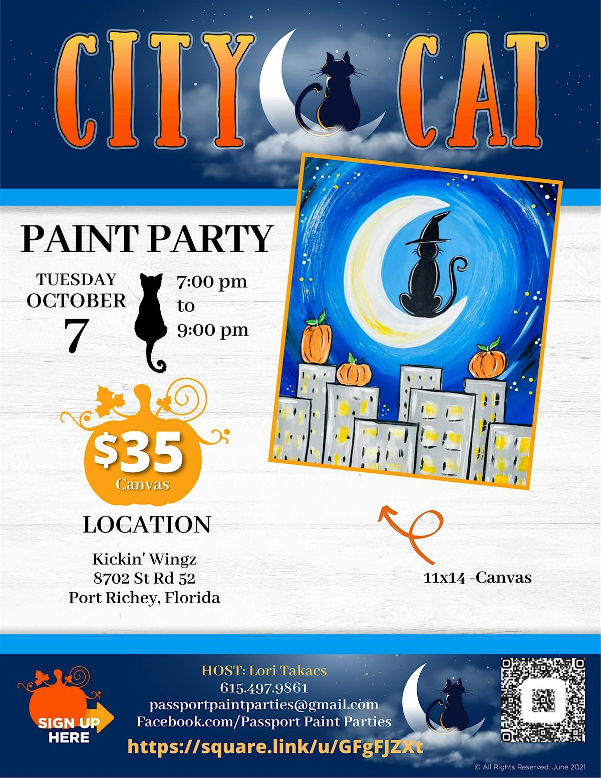 10.7. 25 City Cat Paint and Sip at Kickn' Wings