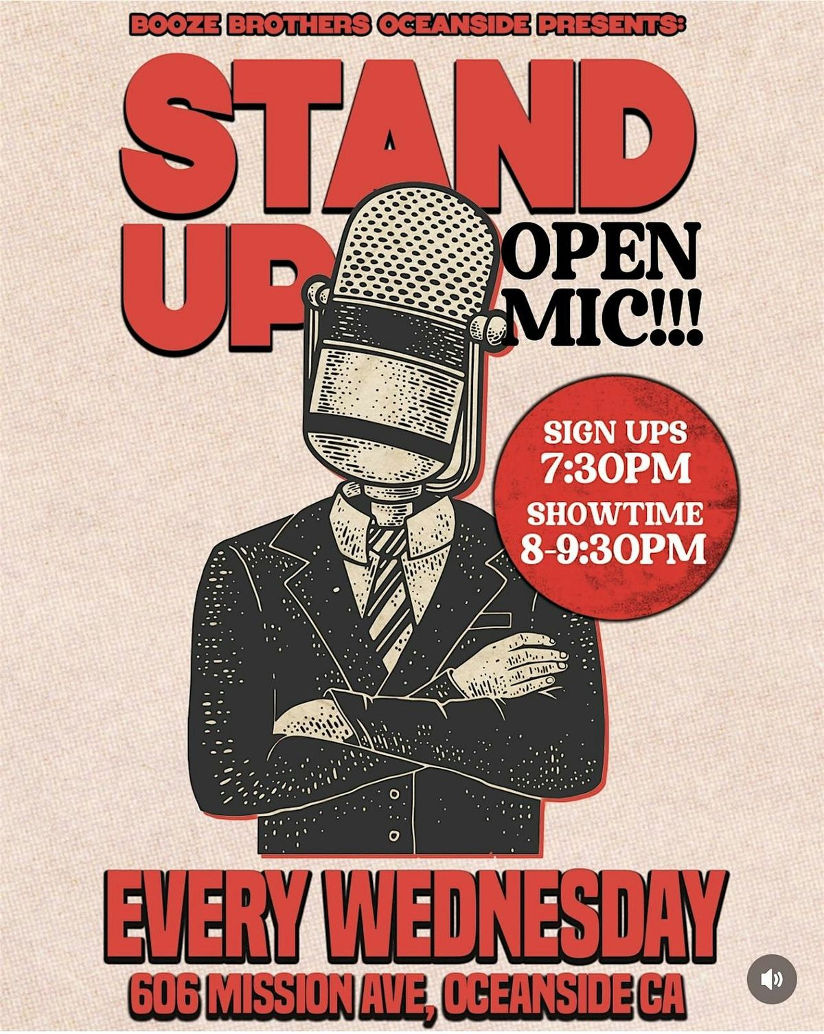 Stand Up Comedy Open Mic Night at Booze Bros Oceanside