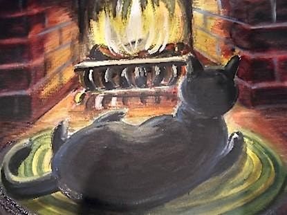 Black Cat by Hearth Acrylic Painting | Cheryl Bielli, instructor