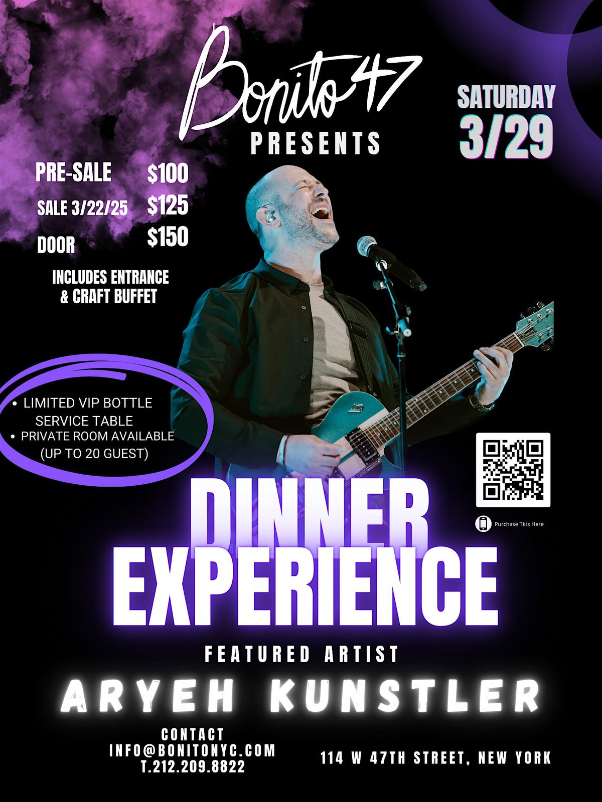 Sat 3\/29 Live Rock Show & Buffet Times Square: Aryeh Kunstler at Bonito 47