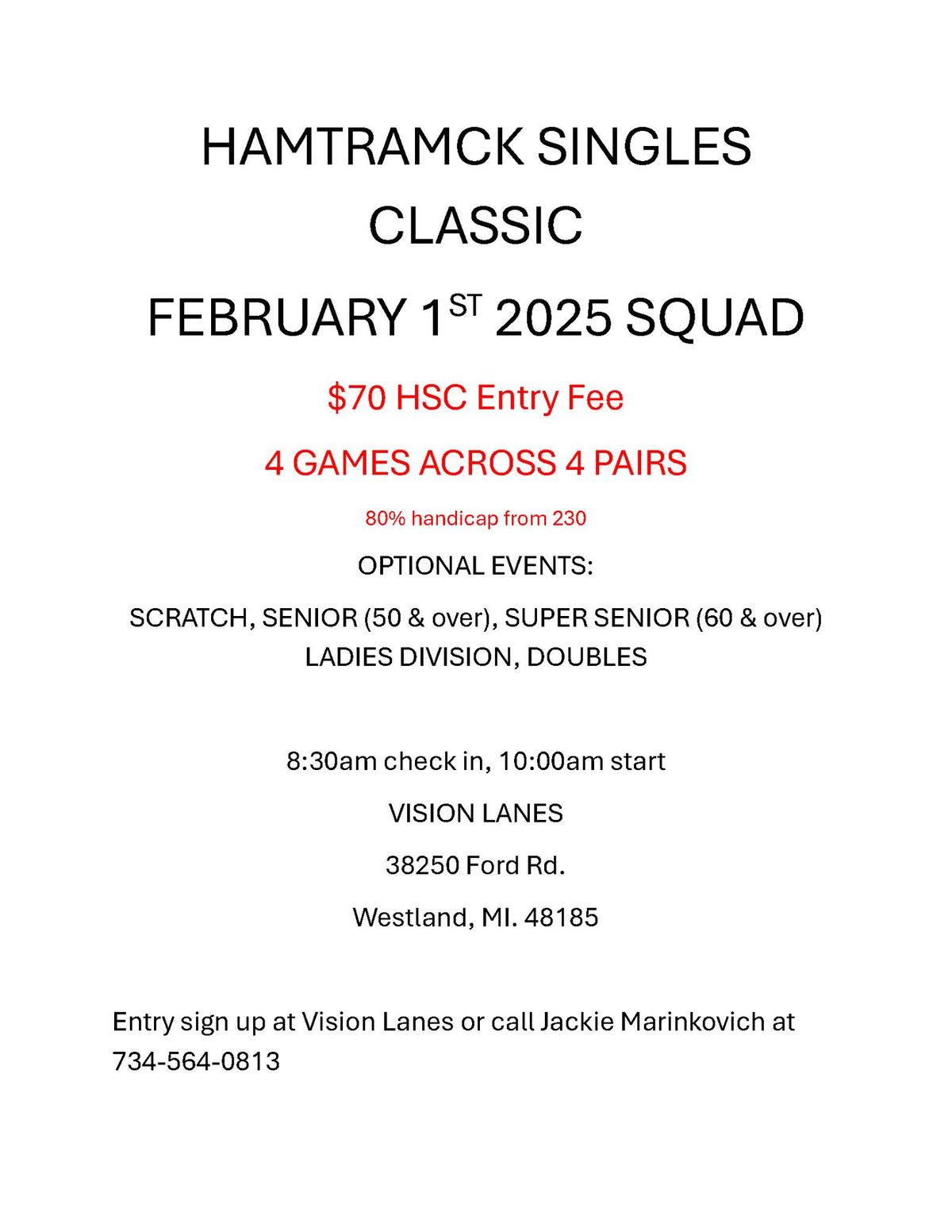 Hamtramck Singles Classic - February 1st 2025 Squad - 