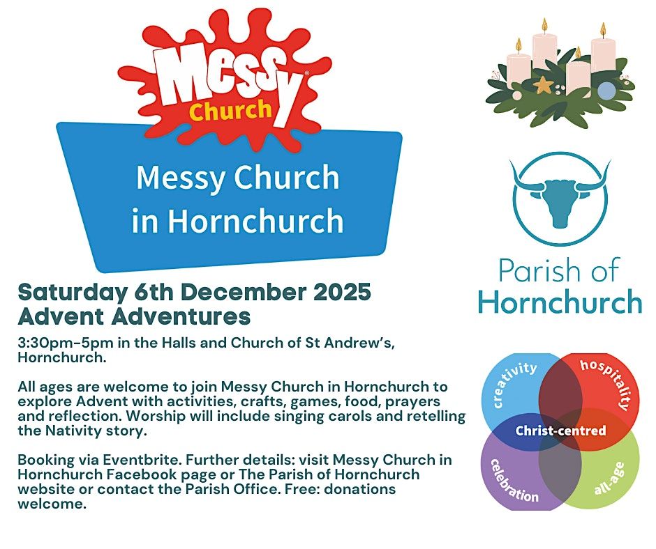 Messy Church in Hornchurch: Advent Adventure. Sat 6th December 3:30-5pm