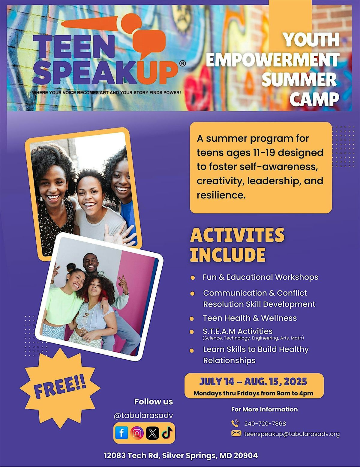 TeenSpeakUp Youth Empowerment Summer Camp