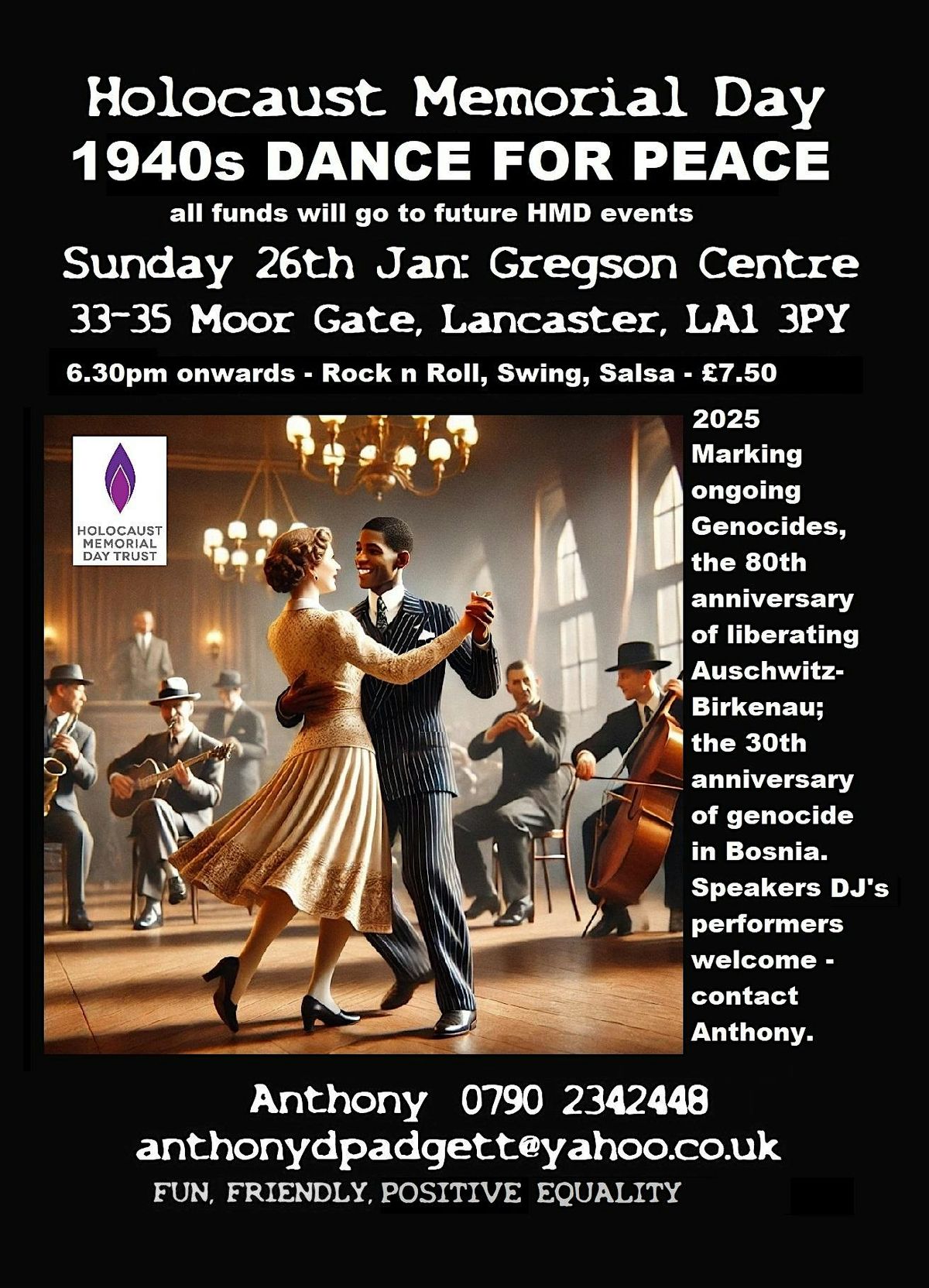 Holocaust Memorial Day Event 1940s DANCE FOR PEACE - Sunday 26th January