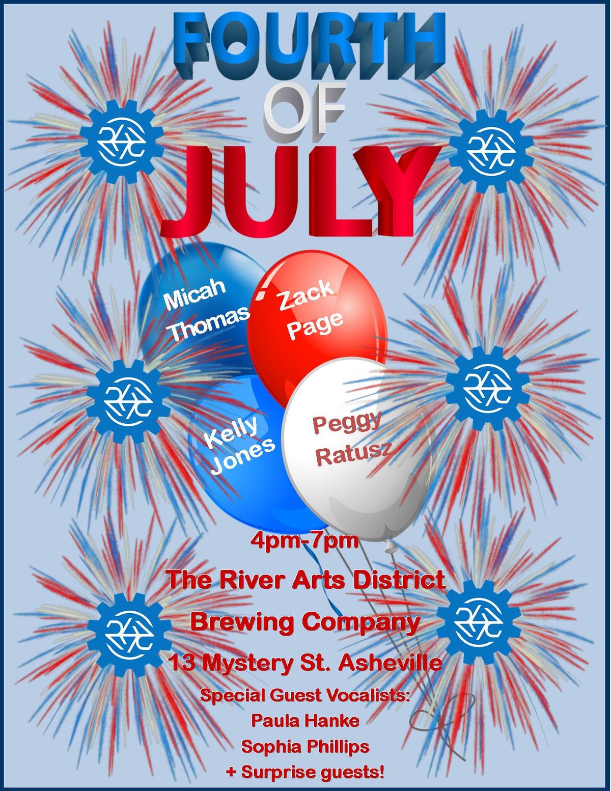 July 4th! 4PM-7PM! Peggy Ratusz, Kelly Jones, Zack Page & Micah Thomas + Special Guests!