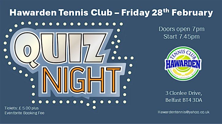 Quiz Night @ Hawarden Tennis Club - 28th February 2025