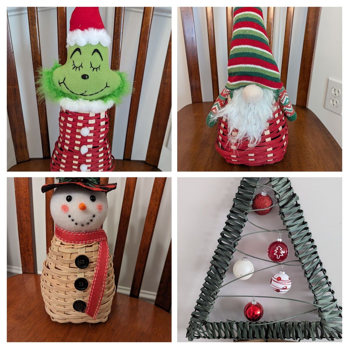 Tree door hanger, Grinch, snowman or ugly sweater gnome basket weaving class