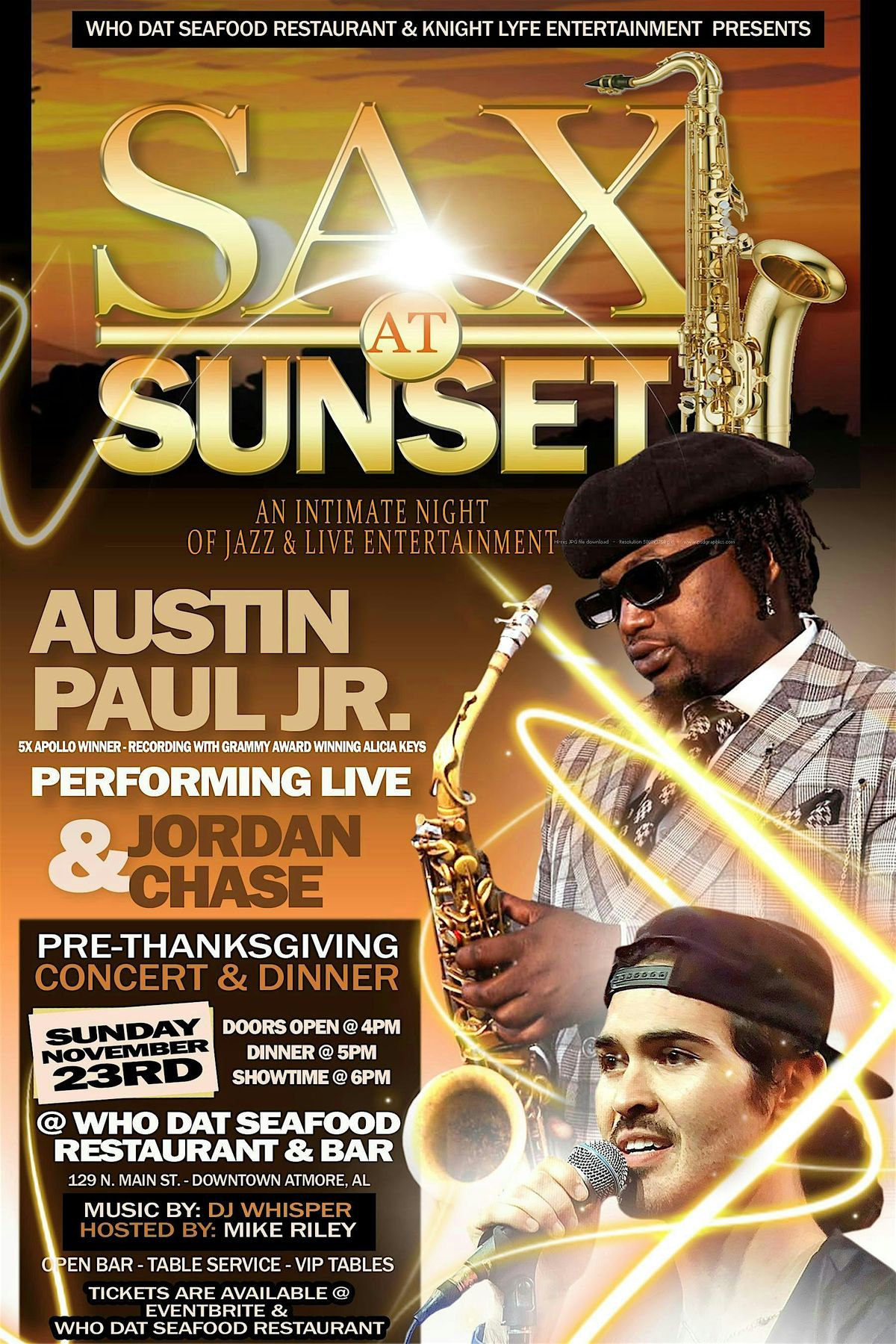 Sax at Sunset "A Night of Jazz and R&B" Pre-Thanksgiving Concert & Dinner