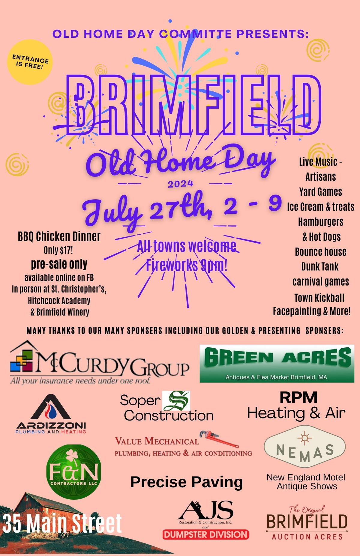 BRIMFIELD Old Home Day 2024! Brought to you by the BOHD Committee and our wonderful Sponsors!