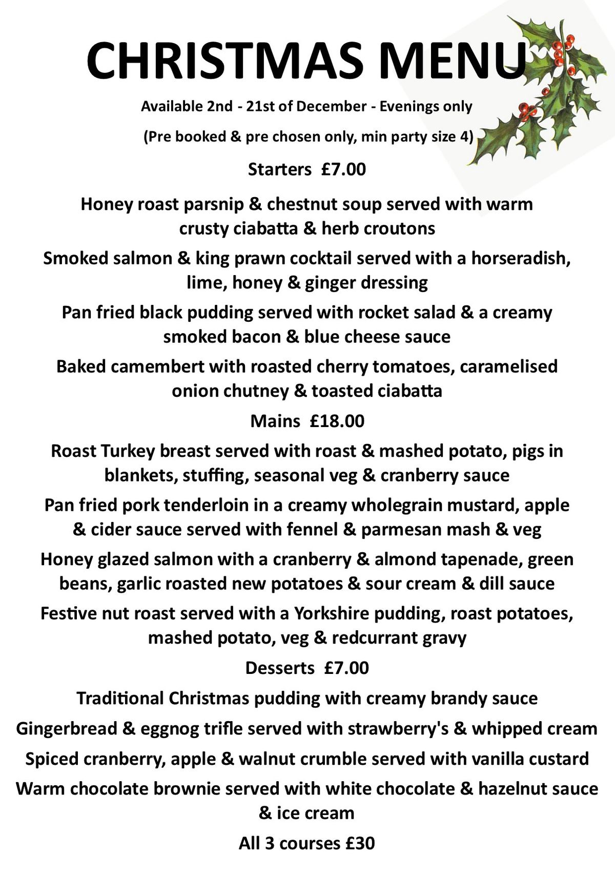 Christmas Celebration Menu