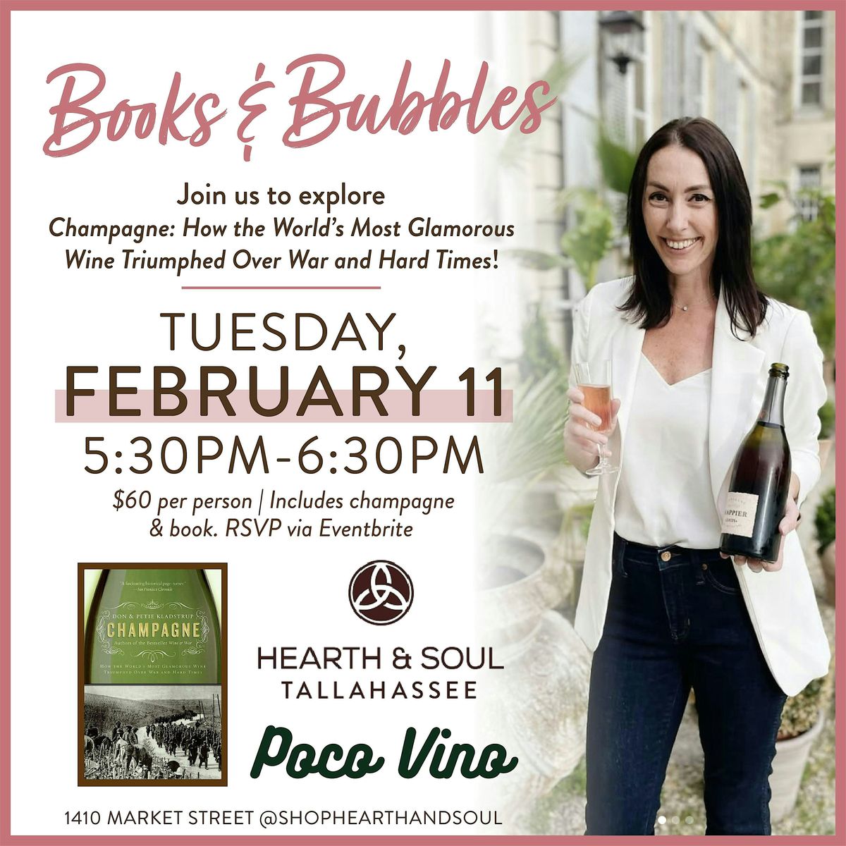 Books & Bubbles with Poco Vino at the Hearth