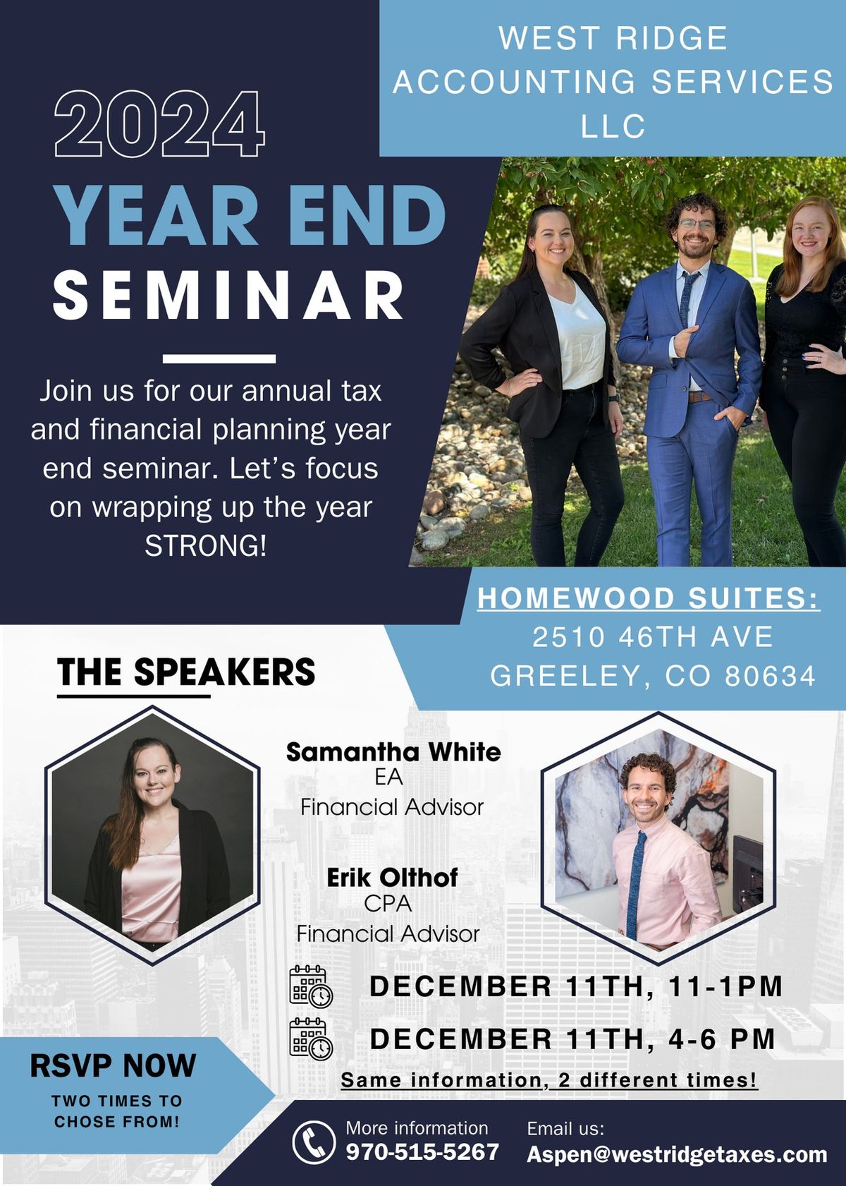 Complimentary Annual 2024 Year End Tax Seminar. Two times to chose from! 