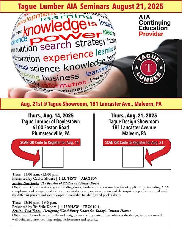 Tague Malvern Showroom Product Seminar \u2014 August 21, 2025