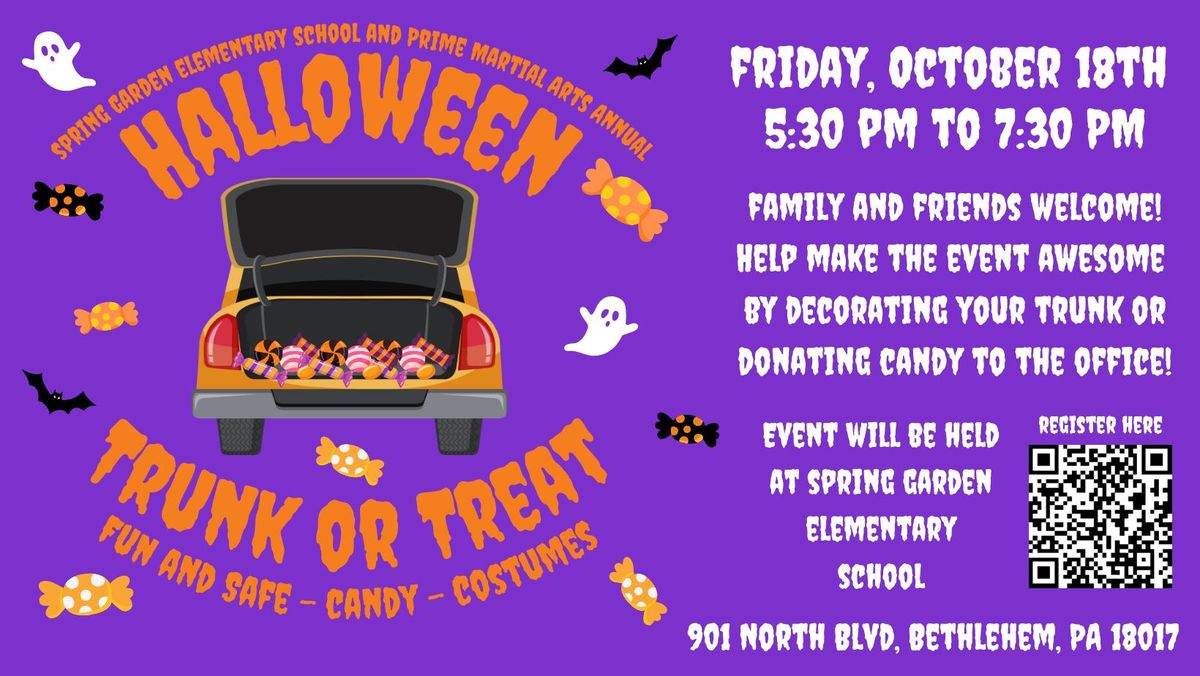 Community Halloween Trunk or Treat Hosted by Spring Garden Elementary School and Prime Martial Arts!