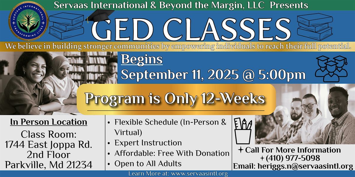 Servaas International & Beyond The Margin LLC Presents Free GED Classes