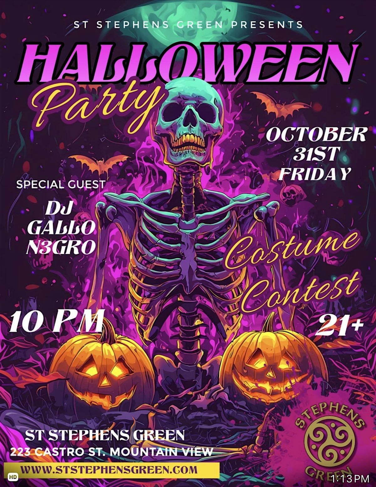 Halloween Dance party and Costume contest. Food, drinks and dancing .