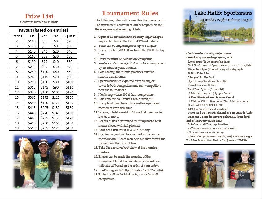 Lake Hallie Sportsmans End of Year Bass Tournament