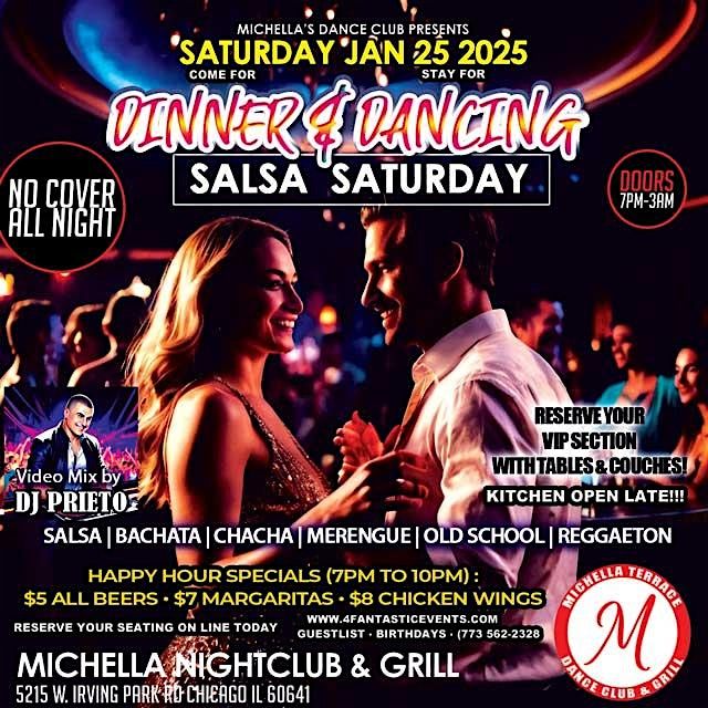 Dinner & Dancing Salsa Saturday @ Michella\u2019s Nightclub \u2013 No Cover!