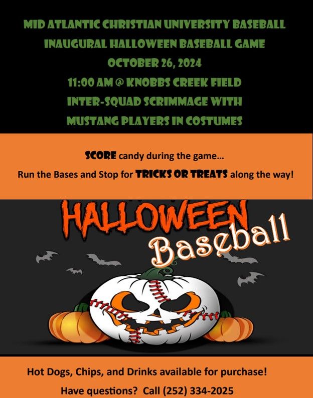 Mustang Halloween Baseball: Run the Bases and Stop for TRICKS OR TREATS!