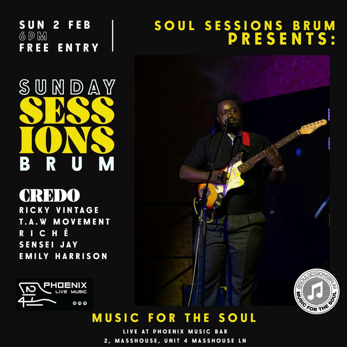 Sunday Soul Sessions at Phoenix Music Bar: Feat Credo, Ricky Vintage, R I C H \u00c9, Sensei Jay + TAW Movement