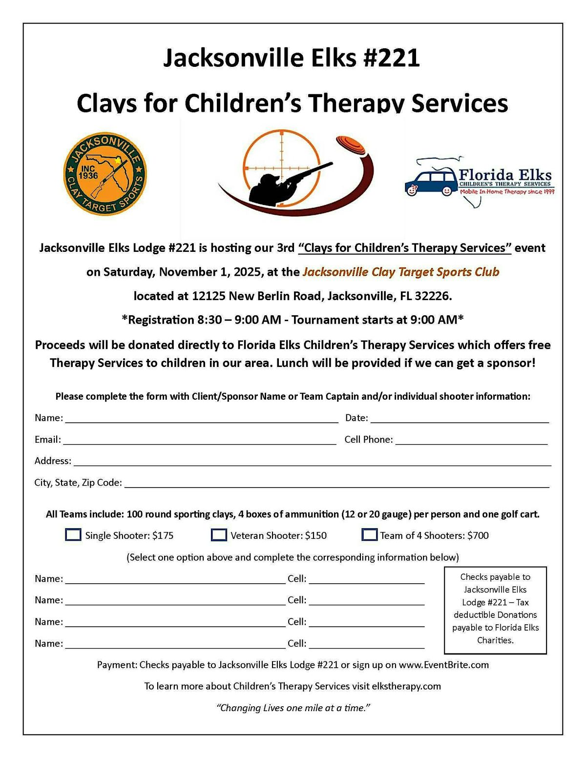 Clays for Children's Therapy Service by Jacksonville Elks #221