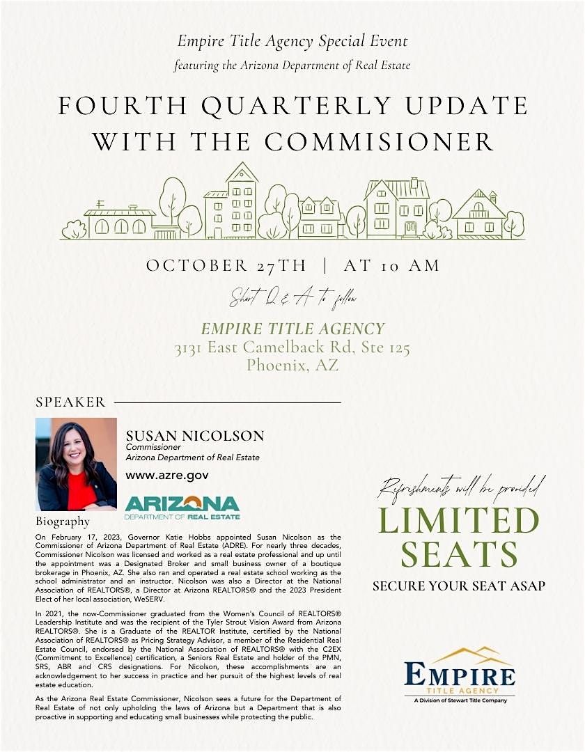 EMPIRE TITLE SPECIAL EVENT:  FOURTH QUARTERLY UPDATE WITH THE COMMISSIONER