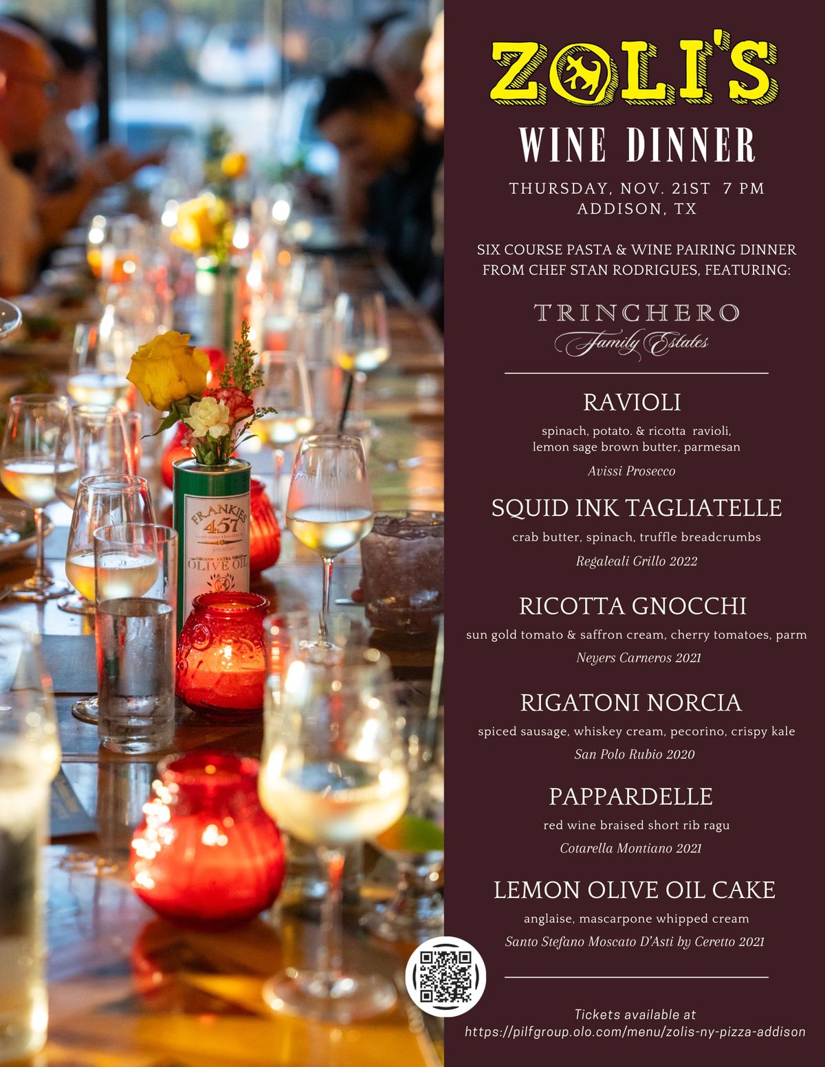 Six-Course Pasta & Wine Pairing Dinner with Trinchero Family Estates