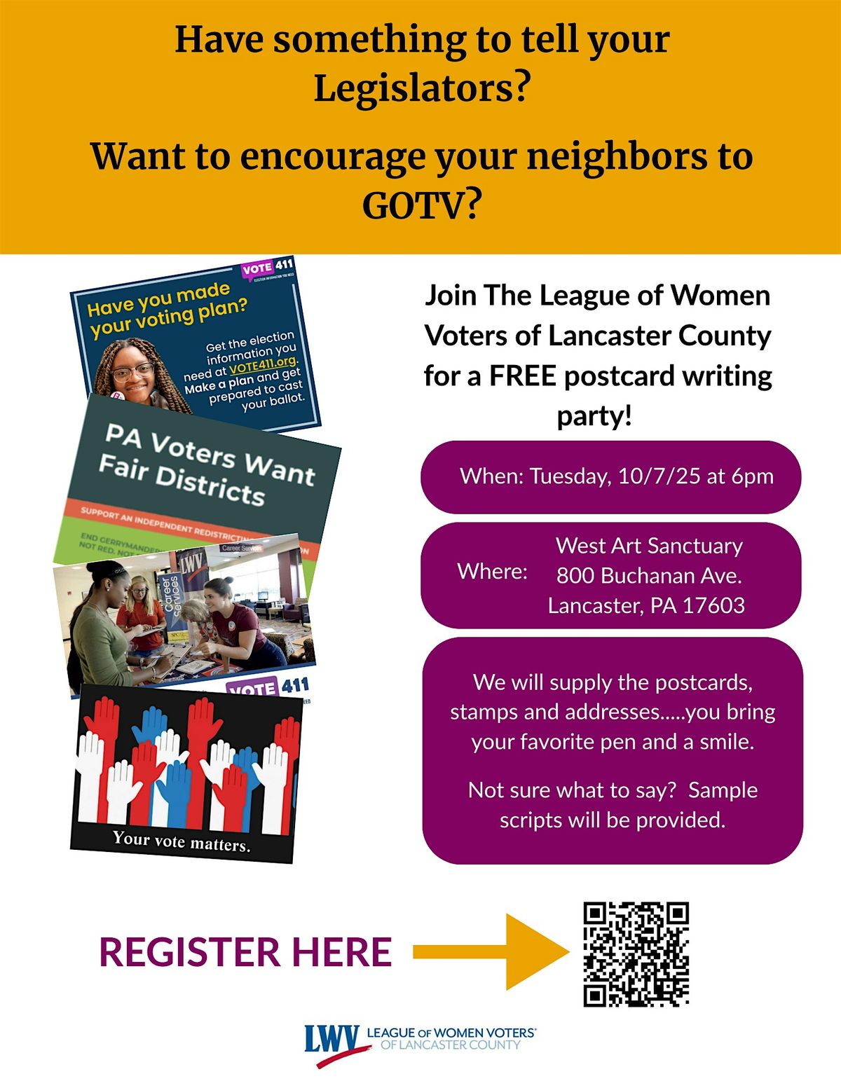 League of Women Voters of Lancaster County Postcard Writing Party