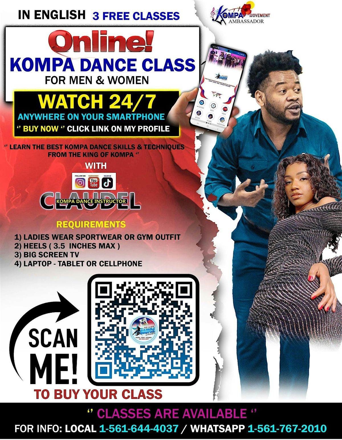 GET 3  FREE ONLINE  KOMPA DANCE CLASS, ACCESS ON YOUR PHONE 24\/7