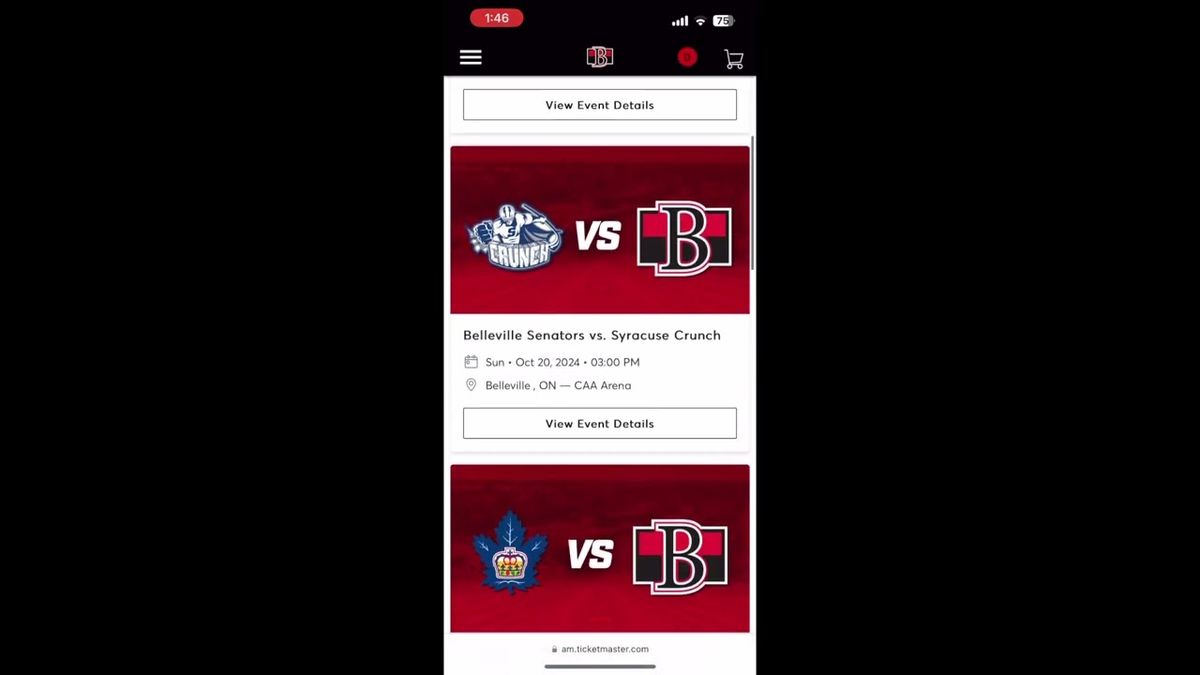 Parking Belleville Senators at Syracuse Crunch