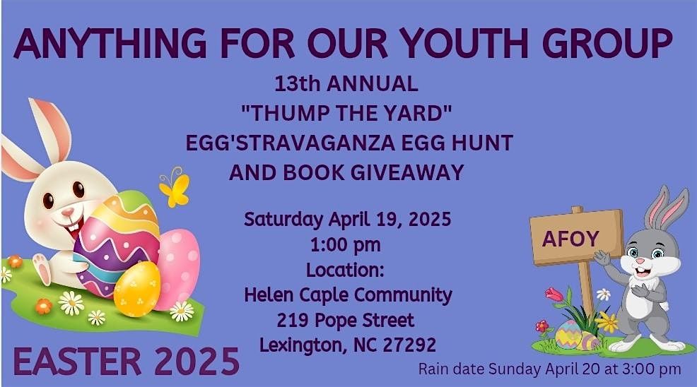 13th Annual Thump the Yard Easter EggStravaganza egg hunt and book giveaway