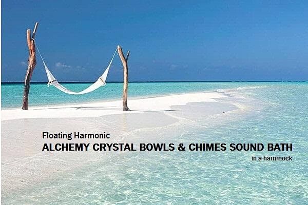 Floating Harmonic ALCHEMY CRYSTAL BOWLS & CHIMES SOUND BATH in a hammock